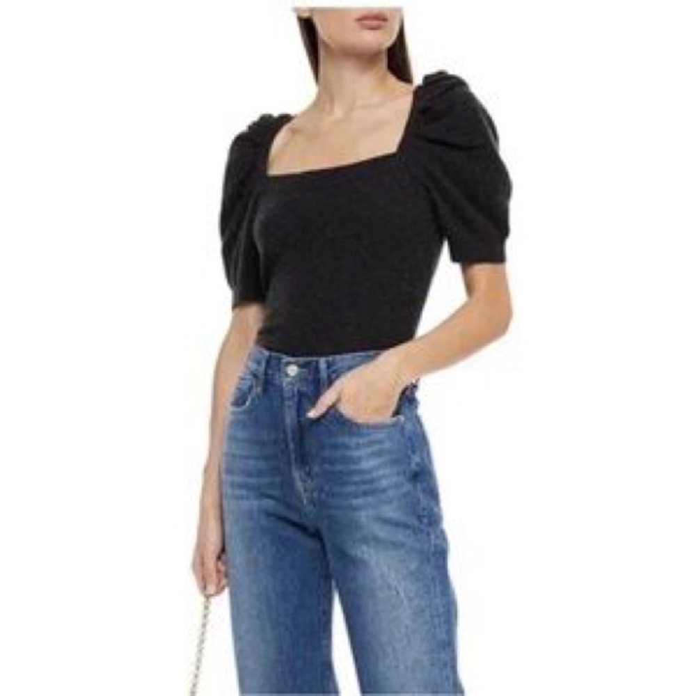 Frame gray Square-Neck Puff Sleeve Top size S/P 100% cashmere